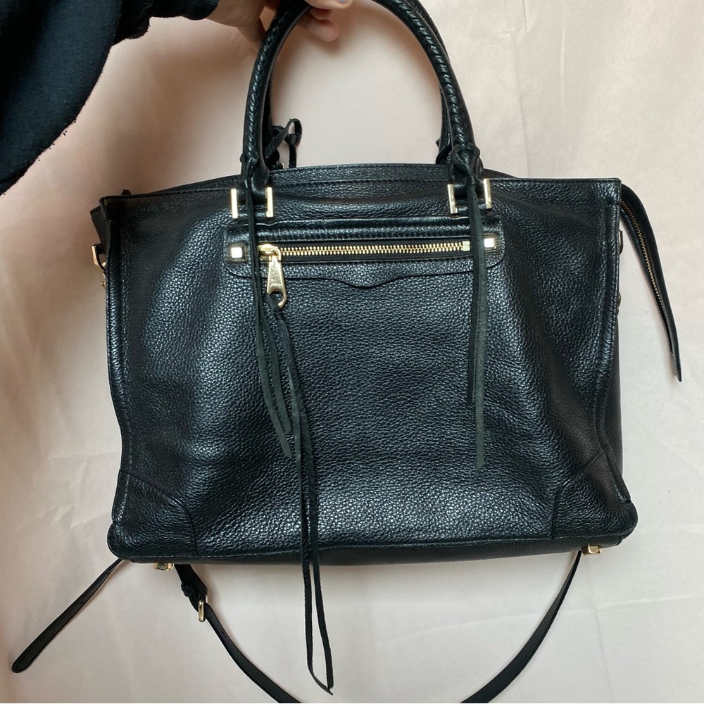 Rebecca Minkoff Regan Satchel in Black Pebbled Leather Gold Hardware Classic